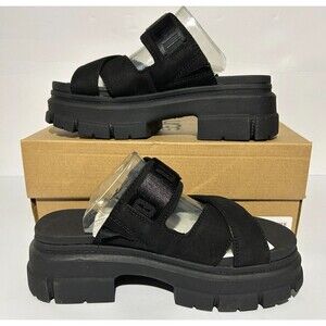 UGG ASHTON SLIDE CHUNKY SANDALS BLACK PLATFORM SIZE US 7.5 BRAND NEW W/BOX